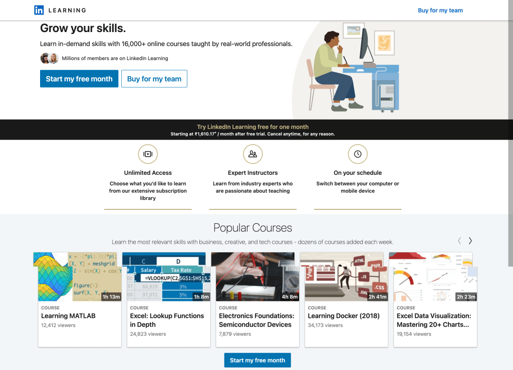 LinkedIn Learning home page