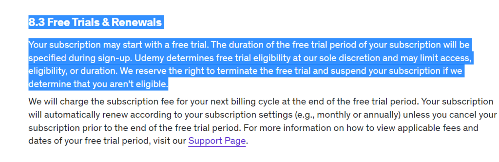 free trials and renewals.