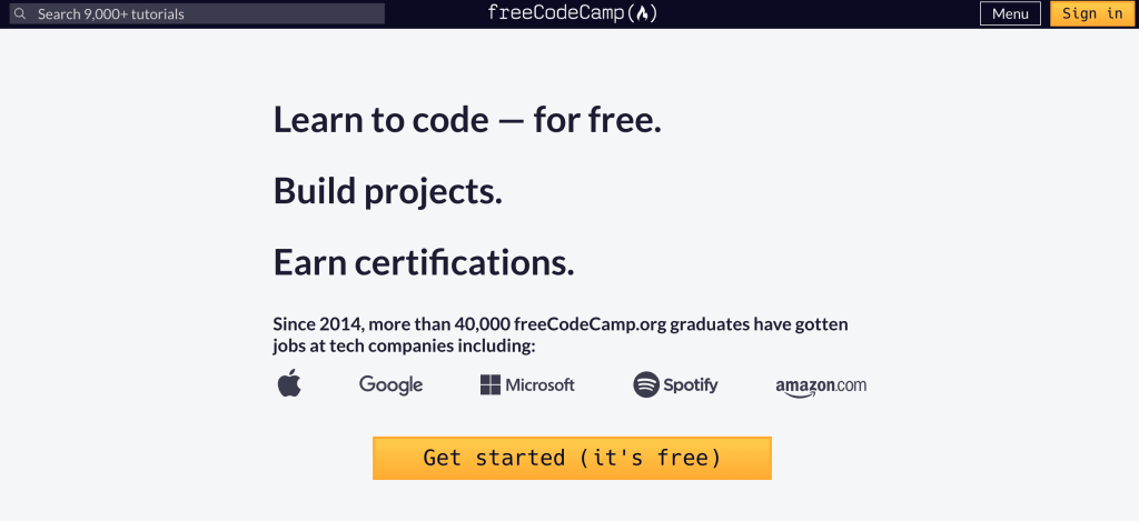 freecodecamp home page