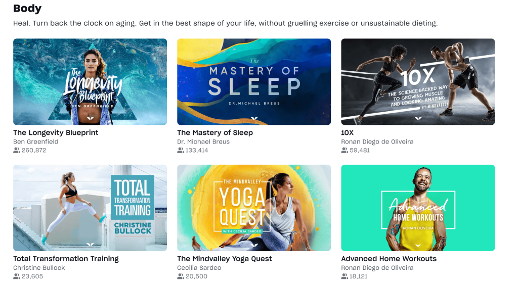 Mindvalley courses for Fitness and body 