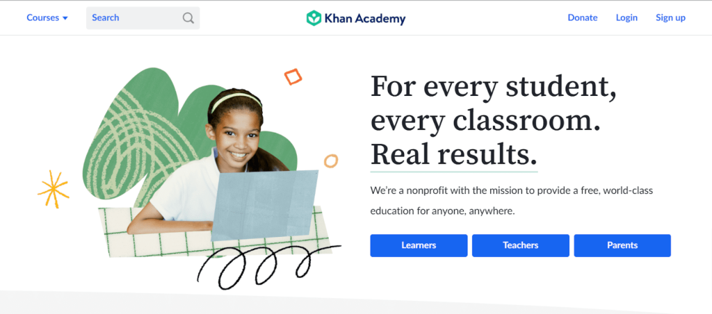 Khan academy homepage
