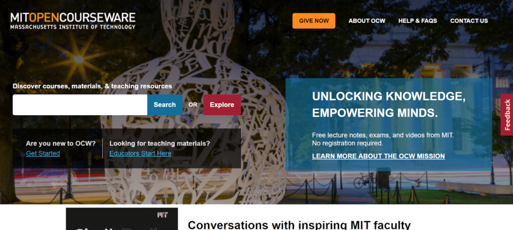 MIT OpenCourseWare homepage