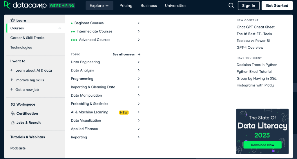 datacamp explore option