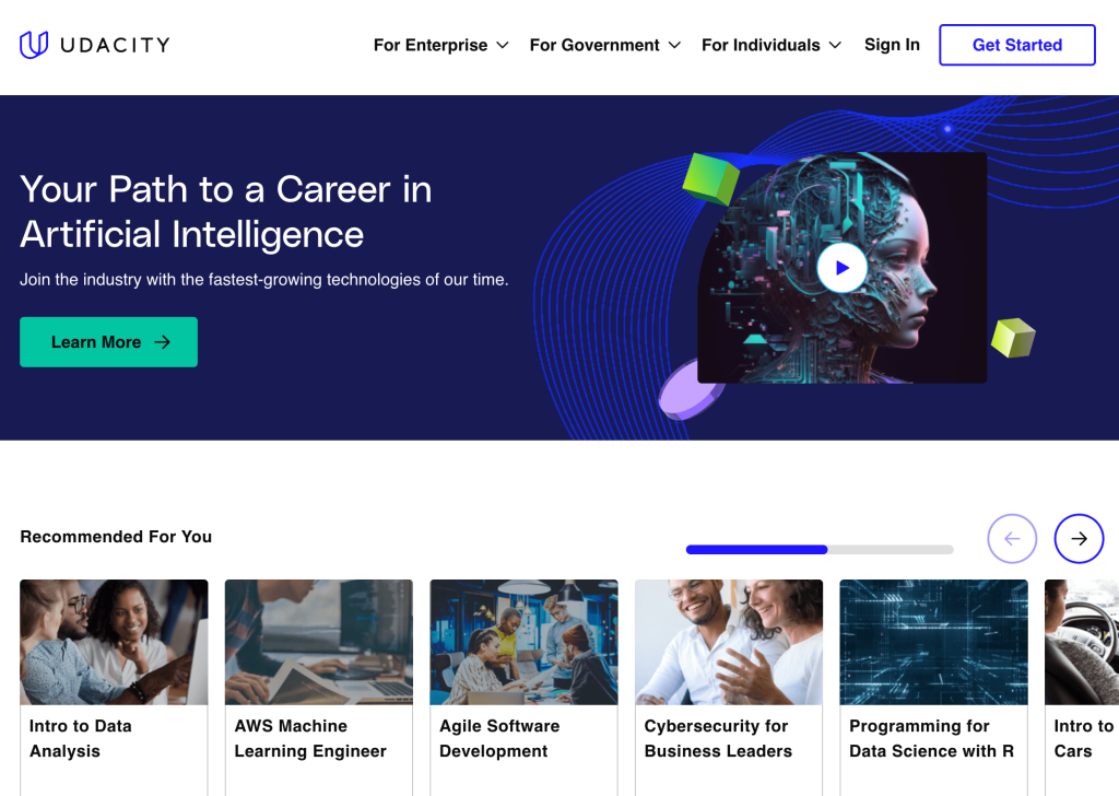 udacity homepage