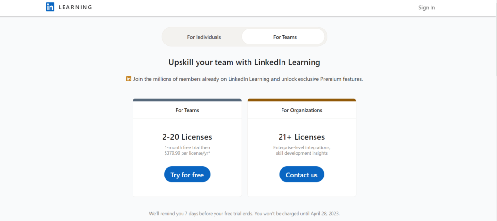 LinkedIn Learning - tram subscriptions