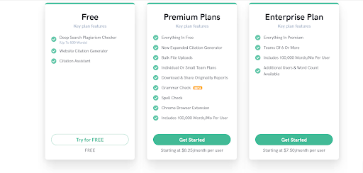 Quetext- pricing page