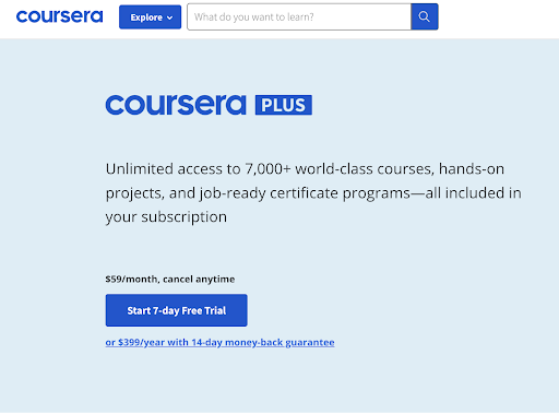 Coursera Plus homepage