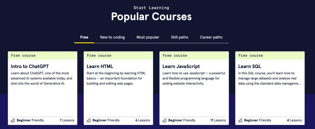 Popular courses on codecademy