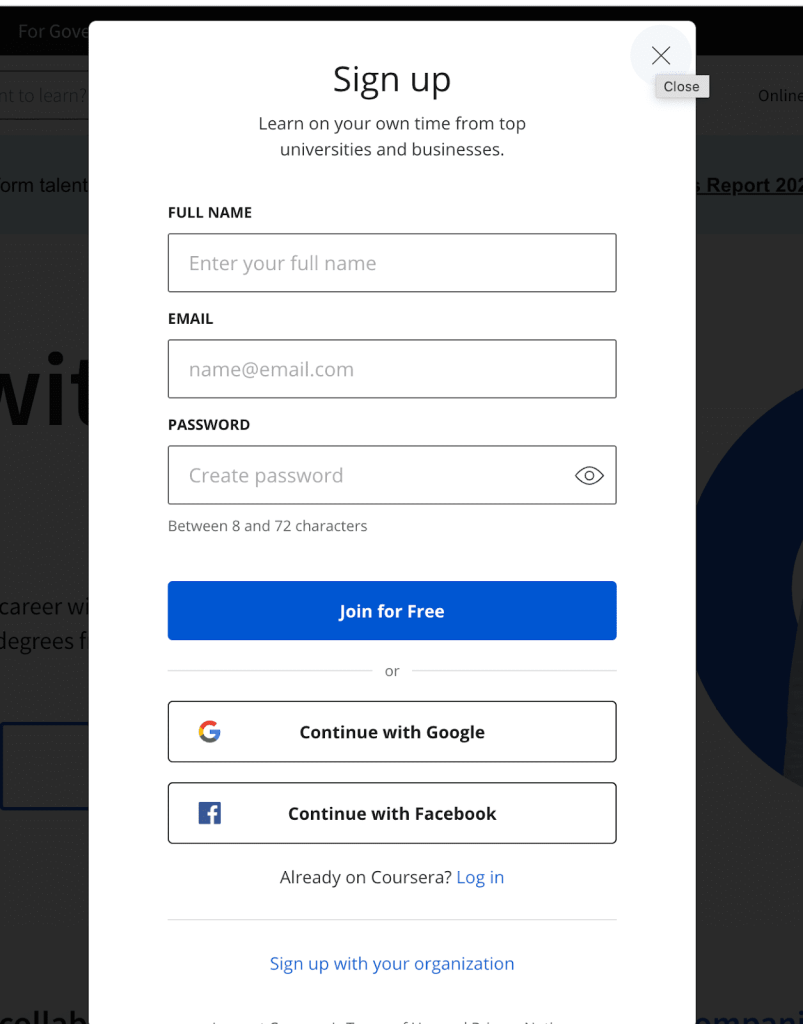 coursera sign up