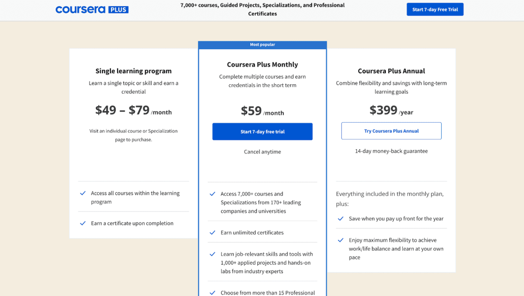 Coursera Pricing Plan