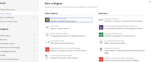 Coursera user interface