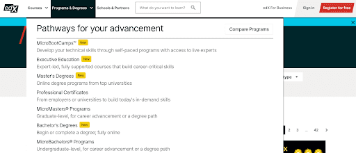 edX user interface