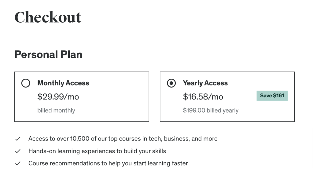 choose your plan- Udemy Free Trial 