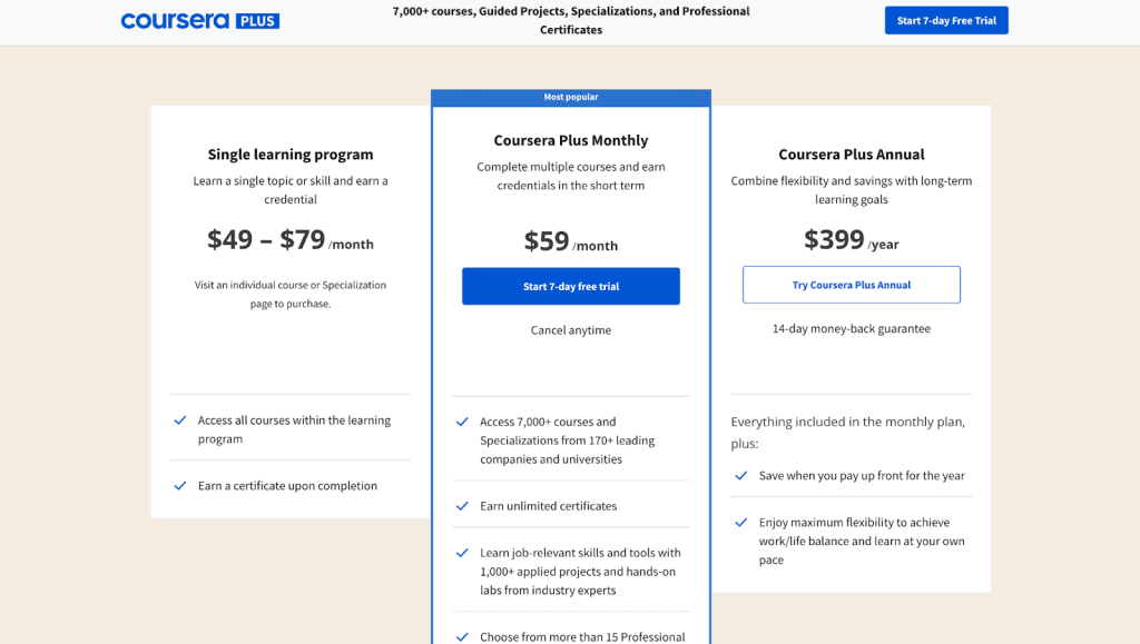 coursera price structure