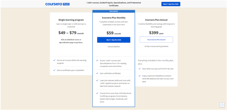 Coursera Pricing Offers