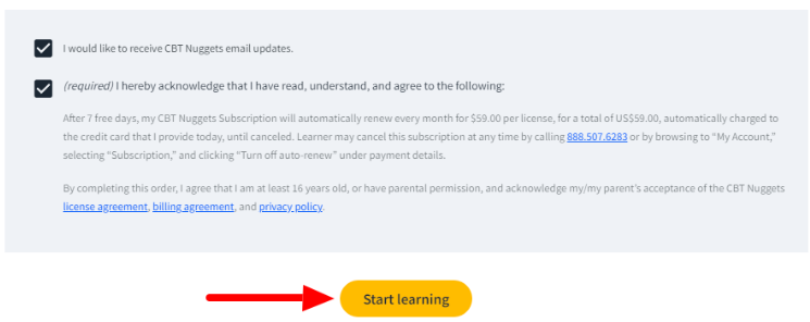 Choose Payment Option And Click Start Learning