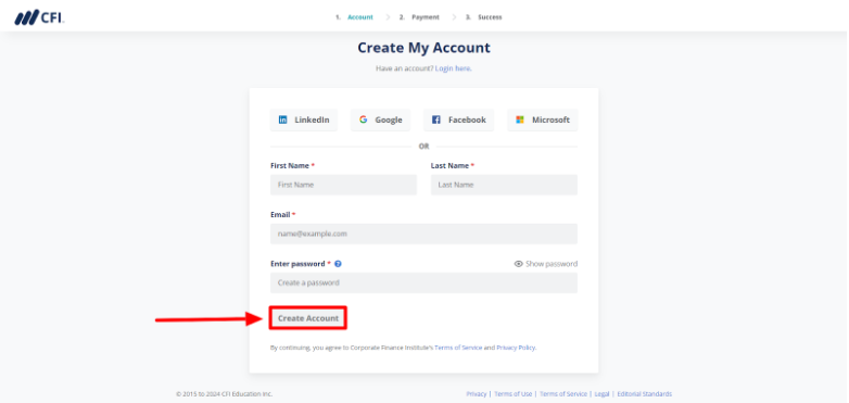 Create My Account Page