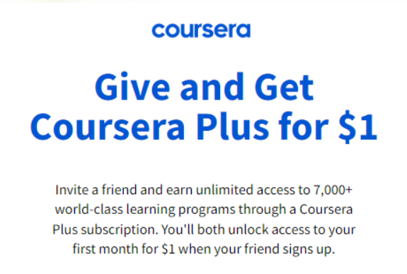 Coursera Plus $1 Referral Program