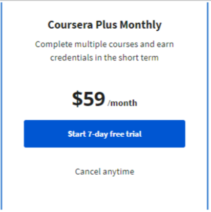 Coursera Plus Monthly subscription