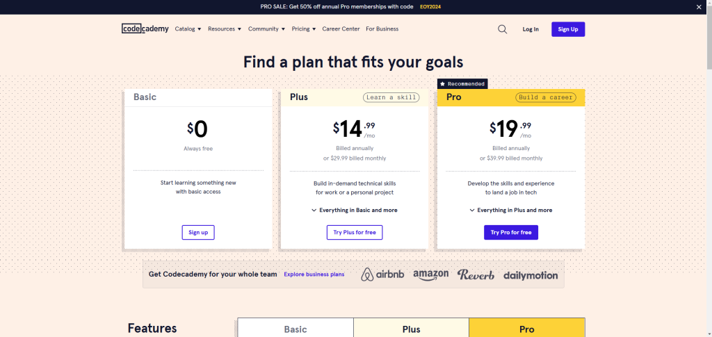 Codecademy 2025 Pricing Page