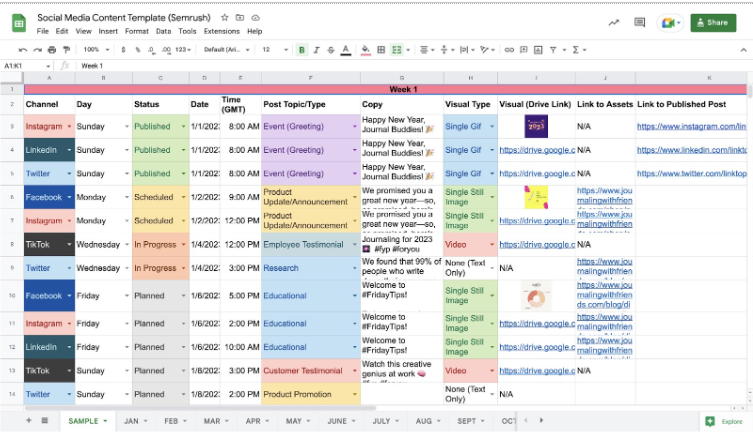 Semrush Content Calendar