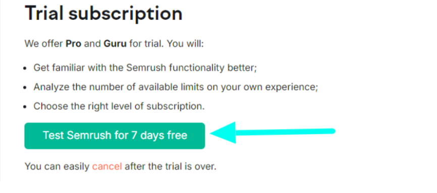 Semrush Free trial