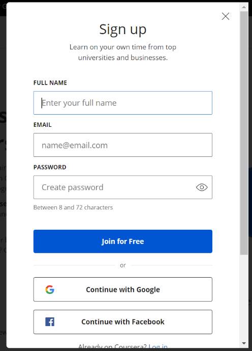 Coursera Sign Up Page