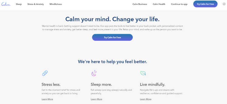 Calm Free Trial Page 