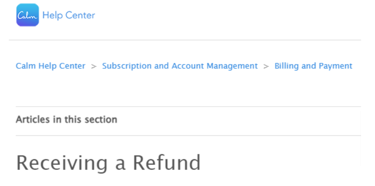 Calm Refund Policy
