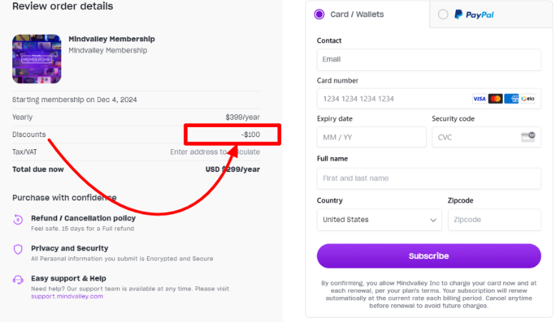 Mindvalley Discount Checkout Page