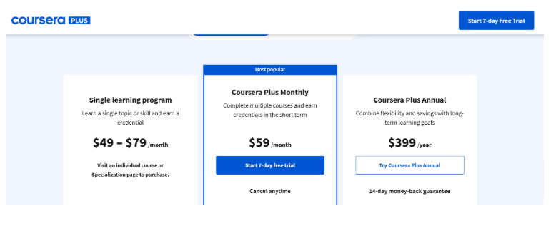 Coursera vs Coursera Plus Pricing