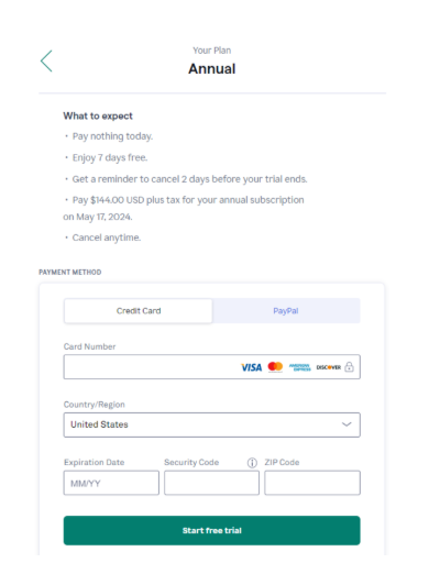 Enter Payment Details For Grammarly Plan
