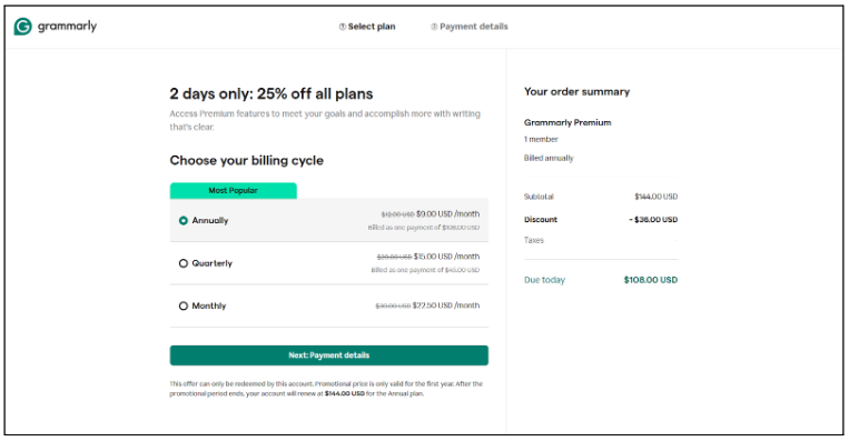 Select a Grammarly plan For Student Discount