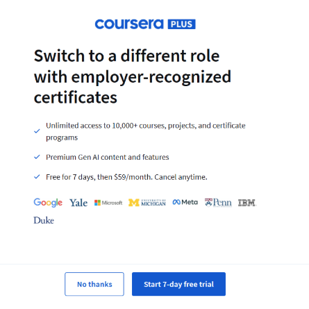  7-day Coursera free trial