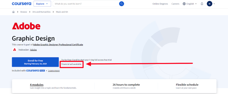 Financial Aid Available link on Coursera