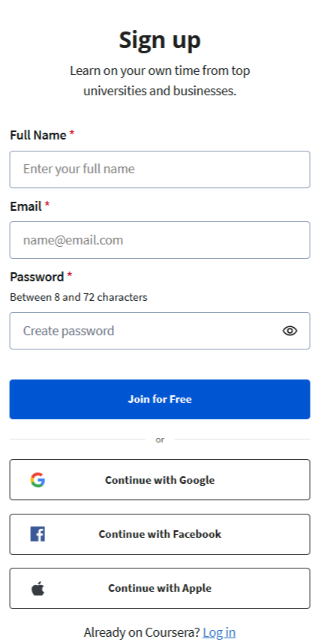 sign up for coursera
