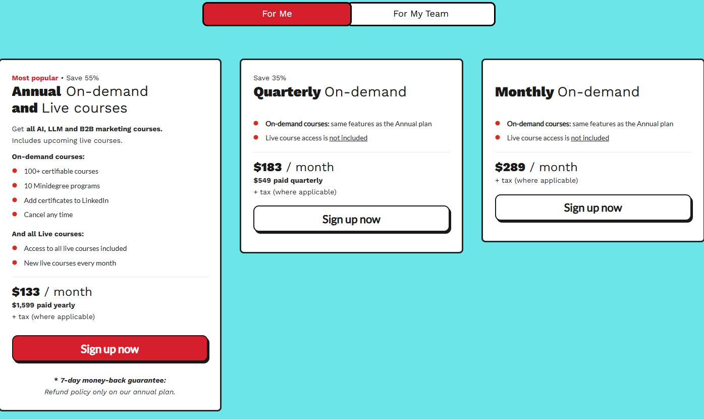 CXL Pricing Page CXL Pricing Page